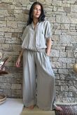 Basso Button Drape Cap Sleeve Shirt Earth